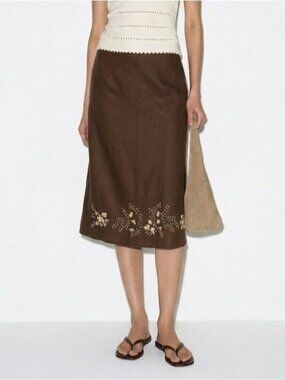 Anne Carson Beaded Linen Skirt